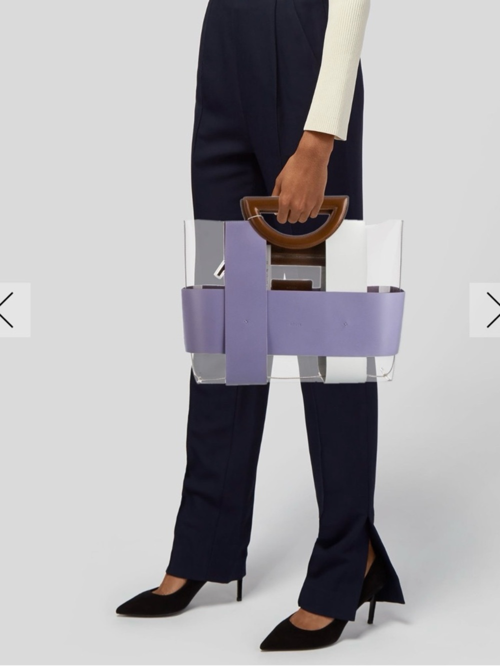 Clear Tote with Lavender Strap and Brown Handle